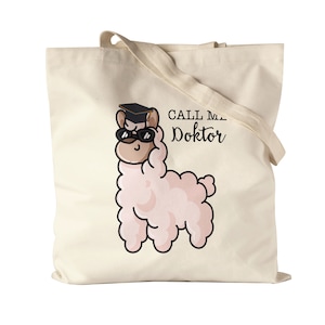 Bel me dokter Jute tas stoffen tas canvas Alpaca Lama cadeau idee promotie afstudeerstudie