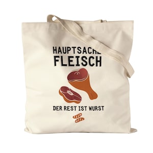 Main thing is meat, the rest is sausage, jute bag, cloth bag, butcher, steak, butcher, sausage, butchery, sausages