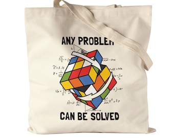 Qualsiasi problema può essere risolto Borsa di iuta Borsa di tessuto Tela Cubo di Rubik Cubo magico Cubo magico retrò Rubi Vintage Nerd