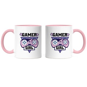 Gamer Girl Mug Pink with cute game console motif for women girls who like to play console streamer PC gaming image 3