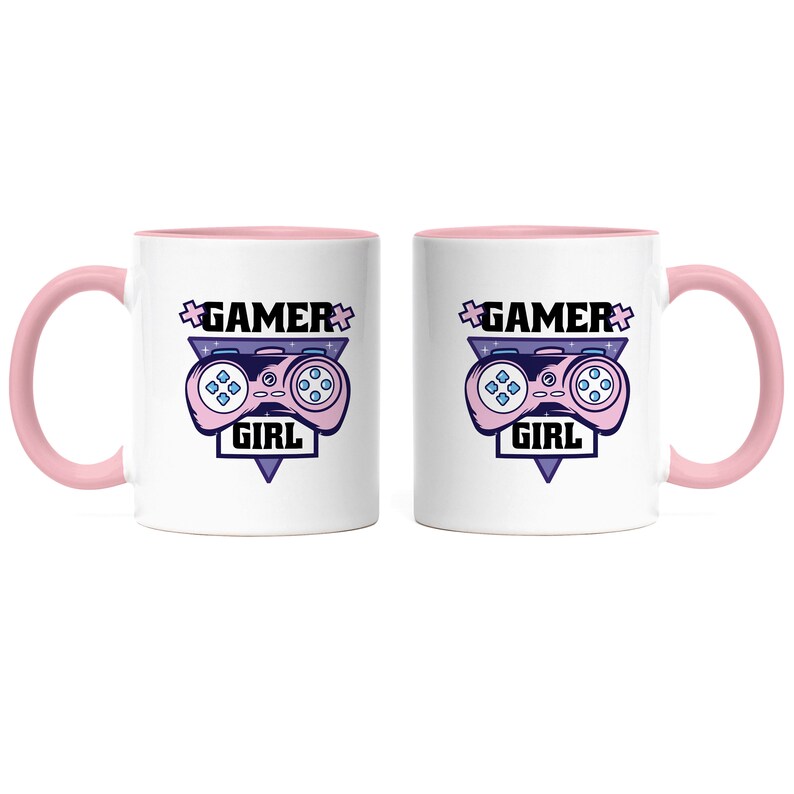 Gamer Girl Mug Pink with cute game console motif for women girls who like to play console streamer PC gaming image 3