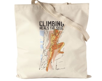 Climbing Heals The Soul Fabric Bag Jute Bag Canvas Mountaineering Climbing Via Ferrata Bouldering Sport Rock Climbing Hall Hall Healing