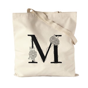 Bolsa de letras Bolsa M com letra alfabeto monograma motivo de flor ideia de presente letra inicial