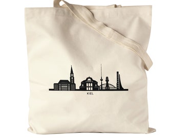 KIEL Skyline Jutebeutel Stoffbeutel Canvas Souvenir Andenken Deutsche Großstädte Motiv Stadt Silhouette Geschenkidee Umzug