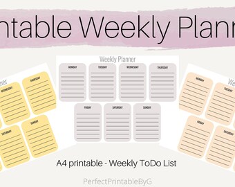 Printable Weekly Planner- A4 Weekly ToDo Lists, Digital Print, Aesthetic Colour Planner