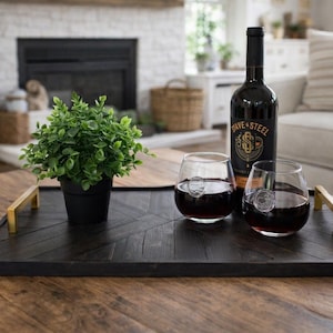 Plateau de service en bois avec poignées, plateau personnalisé, plateau ottoman - plateau de service à café en bois - cadeau pour maman - décoration de table - cadeau de maison