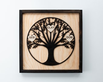 Árbol genealógico, letrero de madera personalizado, letrero 3D, regalo personalizado, árbol de la vida, letrero de árbol genealógico, regalo de homenaje para niños, rústico, regalo