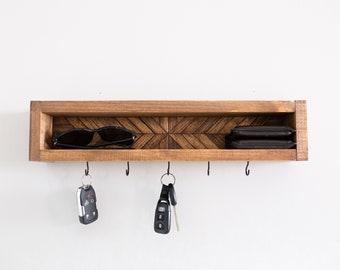 Entryway organizer, Sunglass holder, Rustic modern storage with shelf, Entryway Storage Wall Mounted Leash Mask Holder Rustic Modern