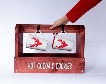 Caja de dulces de Papá Noel, galletas de chocolate caliente, regalo de Papá Noel y reno, leche y galletas, decoración navideña, caja de madera, caja de picnic, idea para una cita, Navidad