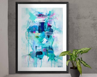 Blue & Green ‘A Thinking Woman’s Man’ Limited Edition Fine Art Print, A4 / A3/ A2/ male abstract portrait, modern, Art by Natalie Fraser