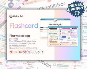 Complete Pharmacology Flashcards | 125 cards | PRINTED & SHIPPED | Revision Cards for Nursing, Medical, Pharmacy School