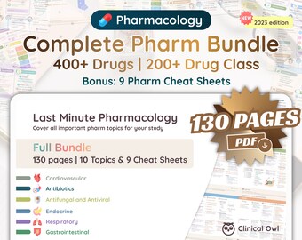 Complete Pharmacology Bundle | 130 Pages | DIGITAL DOWNLOAD | Last Minute Study Note for Nursing, Medical, Pharmacy School