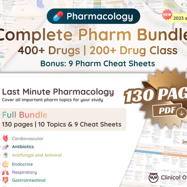 Komplettes Pharmakologie-Paket | 130 Seiten | DIGITALER DOWNLOAD | Last Minute Studiennotiz für Krankenpflege, Medizin, Apothekerschule