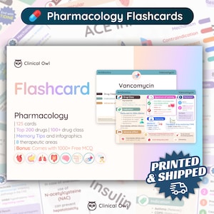 Flashcards complets de pharmacologie | 125 cartes | IMPRIMÉ ET EXPÉDIÉ | Cartes de révision pour les écoles d'infirmières, de médecine et de pharmacie