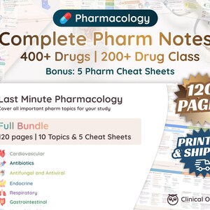 Notas completas de farmacologia | 120 páginas | IMPRESSO E ENVIADO | Nota de estudo de última hora para escolas de enfermagem, medicina e farmácia