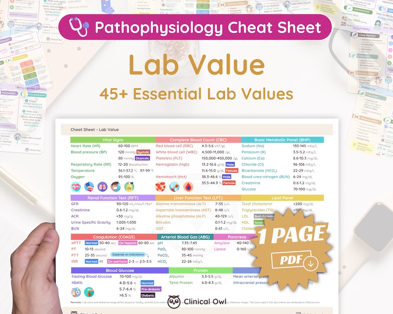 Lab Value Cheat Sheet | 1 Page image 1