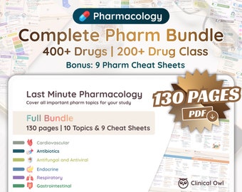 Complete Pharmacology Bundle | 130 Pages | DIGITAL DOWNLOAD | Last Minute Study Note for Nursing, Medical, Pharmacy School