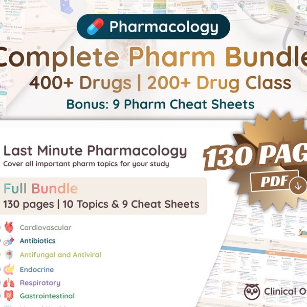 Complete Pharmacology Bundle | 130 Pages | DIGITAL DOWNLOAD | Last Minute Study Note for Nursing, Medical, Pharmacy School