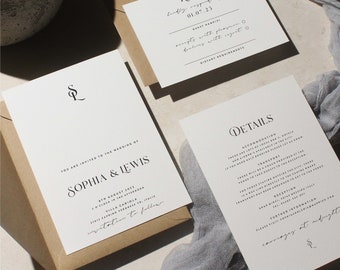 Minimalist Wedding Invitation Set, Modern Elegant Stationery