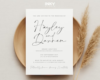 Minimalist Wedding Invitation Postcard, Modern Elegant Stationery