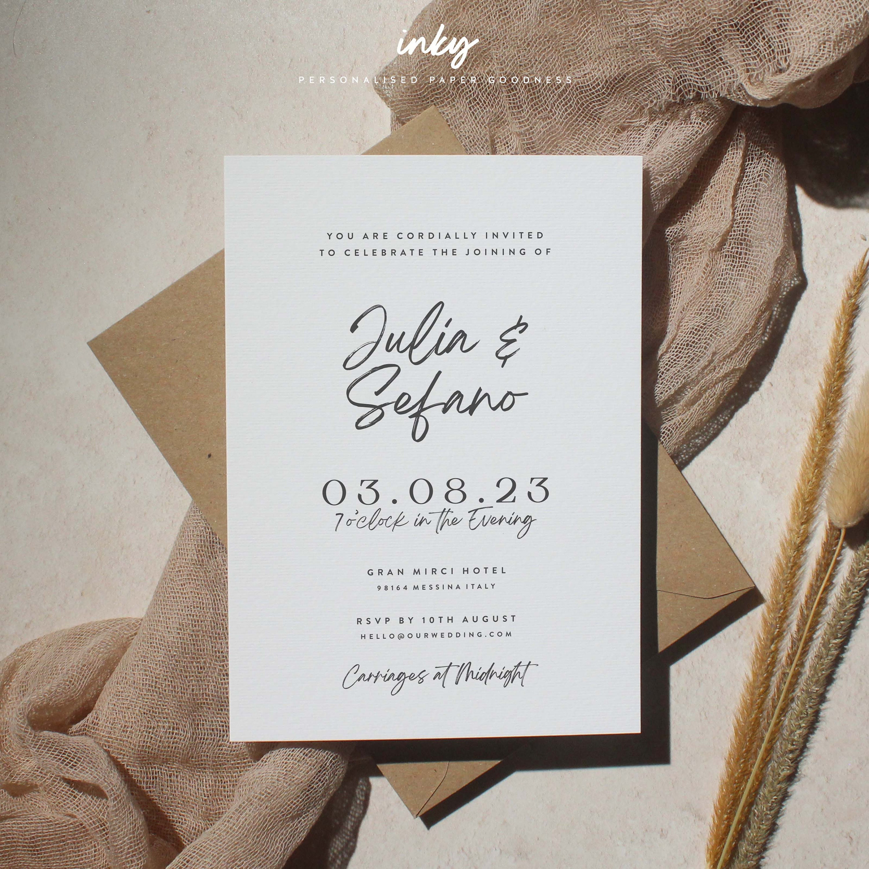Evening Postcard Wedding Invitation, Modern Wedding Invitations, Invitations, Wedding, Postcard Wedding Invites, Stylish Invite, Messina