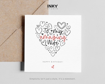 Tarjeta para mi increíble esposa: tarjeta personalizada, tarjeta de cumpleaños, tarjeta de cumpleaños para ella, tarjeta de cumpleaños para esposa, tarjeta sencilla, ilustrada