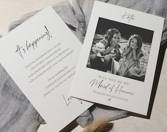 Personalized Maid Of Honour Card, Wedding Day Photo Card