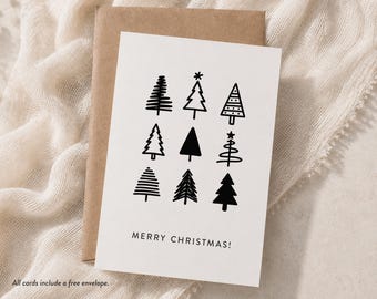 Modern Minimalist Christmas Greeting Card, Illustrated Christmas Tree Card, Scandinavian Style Holiday Card, Cute Festive Tree Design