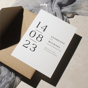 Einfache Save The Date Postkarte, Personalisierte Save The Date, Typografie Save The Date, Save The Date Einladungen, einladen, Modern, Santorini