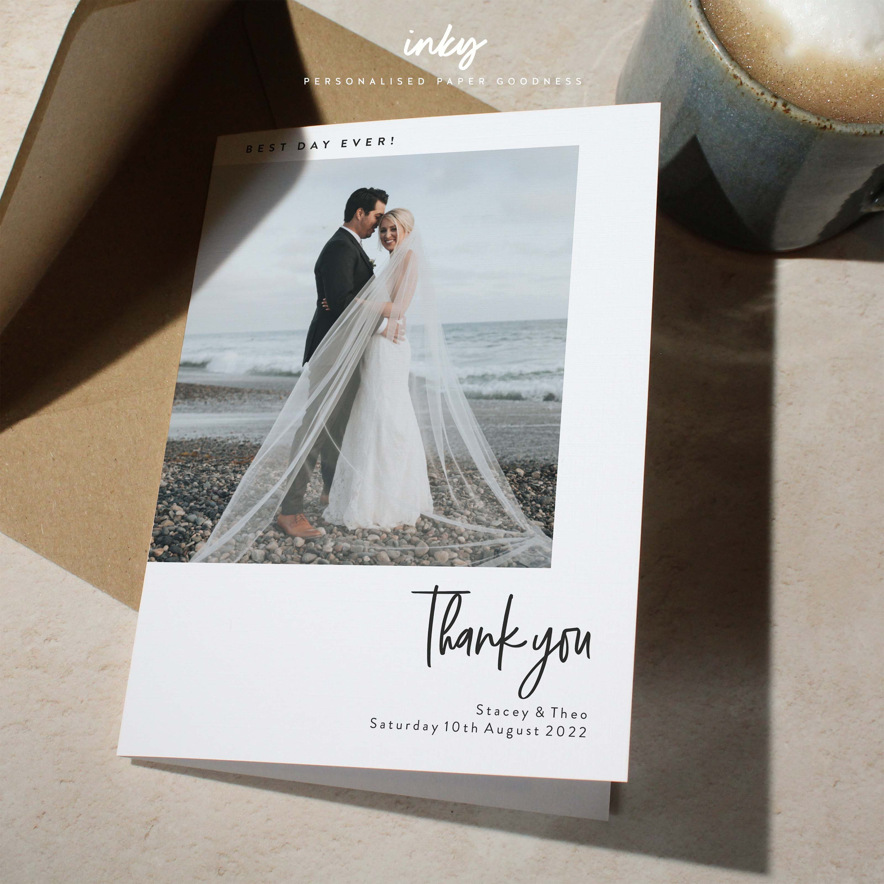 Modern Photo Wedding Thank You Card With Envelopes - Etsy
