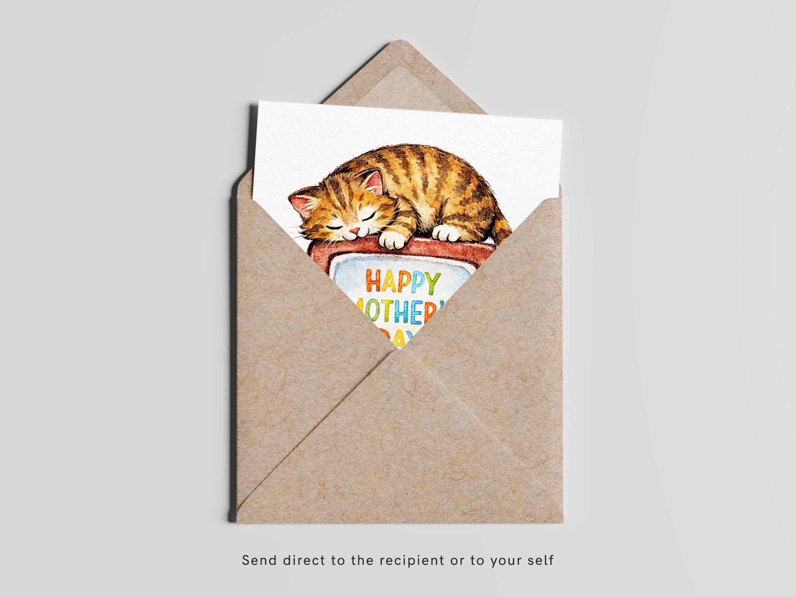 Cat Design Happy Mothers Day Illustrated Card - Etsy