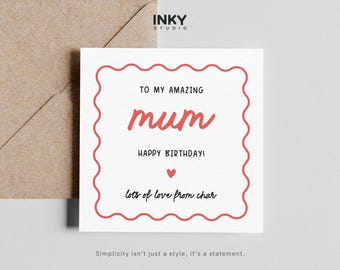 Mum Birthday Card, Birthday Card for Mum, Happy Birthday Mum Card, Cute Mum Birthday Card, Personalised Mum Card