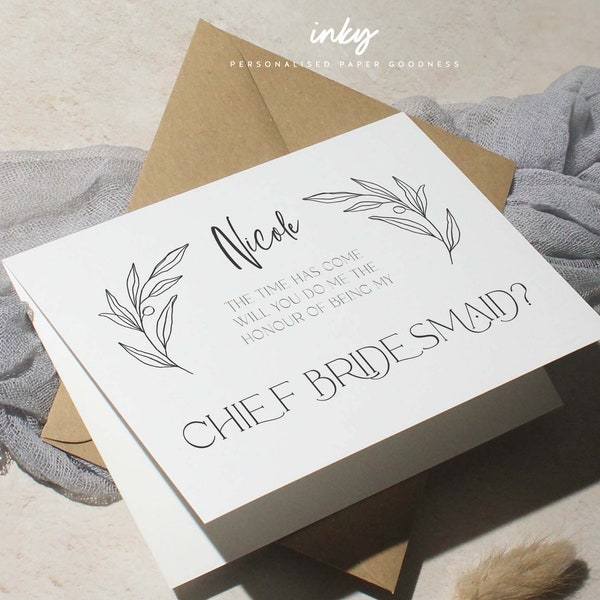 Will You Be My Chief Bridesmaid, Wedding Card, Proposal Card For Wedding, Chief Bridesmaid, Will You Be Our, Personalised, With Name