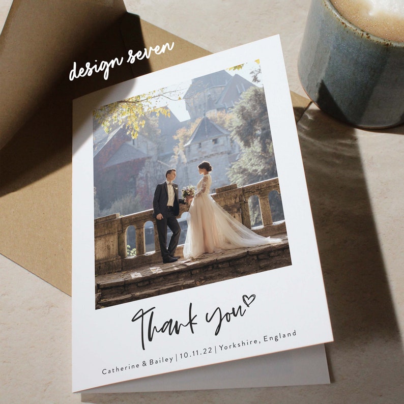 Photo Wedding Thank You Cards With Envelopes, Folded Card - Etsy