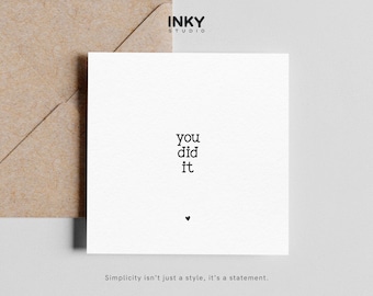 Personalized You Did It Card - Minimalist Congrats Card