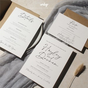 Modernes Hochzeitseinladungs-Set, einfache Hochzeitseinladungs-Set, Hochzeitseinladungen, Einladungen, Postkarten-Hochzeit einladen, stilvolle Hochzeit, Schnürsenkel
