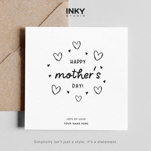 Beau coeur heureux de fête des mères - conception simple de coeur - carte personnalisée, carte de voeux pour maman, carte pour maman, carte pour elle, personnalisée