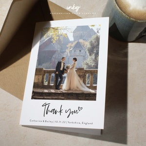 Cartes de remerciement de mariage avec enveloppes, Carte de remerciement avec photo de mariage, Carte de remerciement de mariage pliée, Carte de mariage simple avec photo, Grazie
