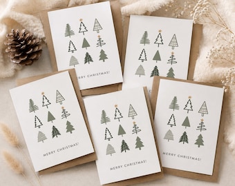 Illustrated Christmas Tree Card, Modern Minimalist Christmas Greeting Card, Scandinavian Style Holiday Card, Cute Festive Tree Design