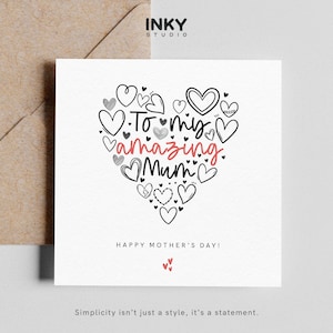 Coração personalizado de Feliz Dia das Mães - Design de coração simples - Cartão personalizado, Cartão de felicitações para aniversário, Cartão para mãe, Cartão para ela, Personalizado