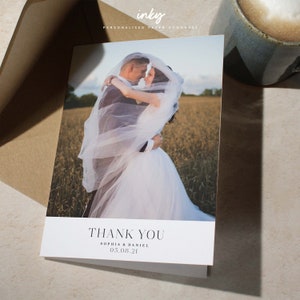 Carte de remerciement de mariage avec photo, Cartes de remerciement pliées, Carte de remerciement de mariage personnalisée, Photo de remerciement de mariage, Merci, Grazie