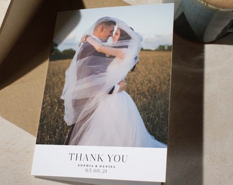 Carte de remerciement de mariage avec photo, Cartes de remerciement pliées, Carte de remerciement de mariage personnalisée, Photo de remerciement de mariage, Merci, Grazie