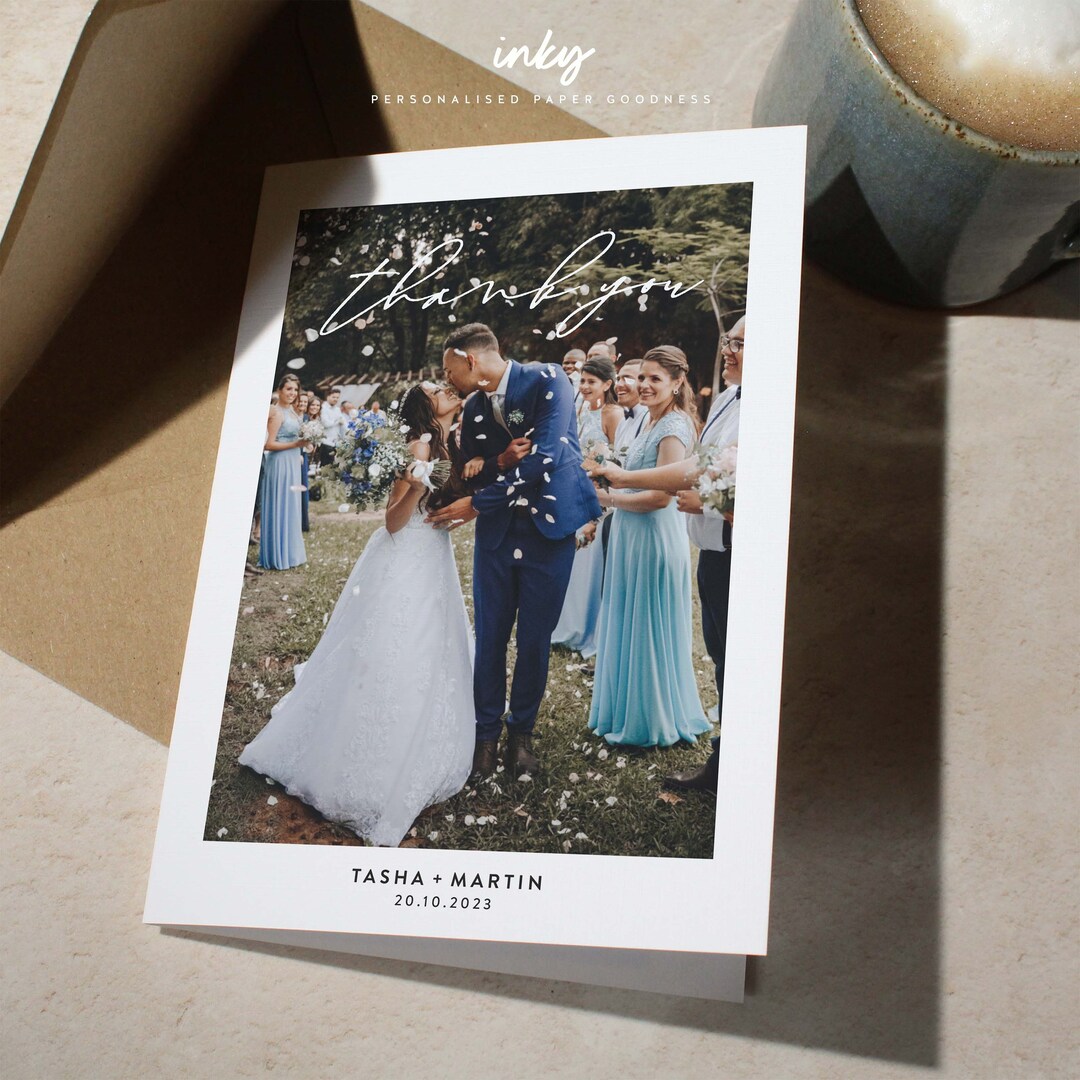 Photo Wedding Thank You Cards With Envelopes, Folded Card - Etsy