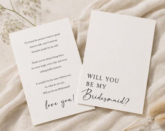 Minimalist Will You Be My Bridesmaid Card | Modern Elegant Bridesmaid Proposal | Simple Wedding Bridal Party Gift | Maid of Honour Card