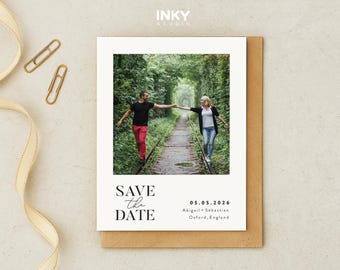 Photo Save The Date Postcards, Modern Minimalist Design, Envelopes Included