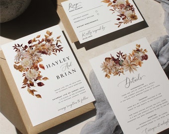 Floral Boho Wedding Invitation Set, Autumn Foliage, Vienna