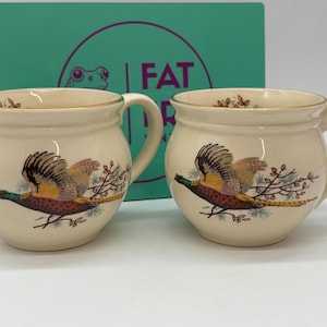 Pair Vintage Ceramic Mugs Flying Pheasant