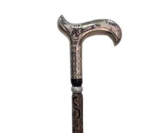 Wooden Walking Cane - Alpaca Silver Handle