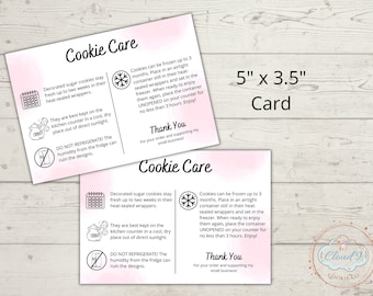 Cookie Care Card, Cookie Care Instructions, Bakery Care Guide, Biscuits Instructions, Printable 3.5" x 5" Card