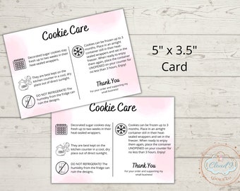 Cookie Care Card, Cookie Care Instructions, Bakery Care Guide, Biscuits Instructions, Printable 3.5" x 5" Card